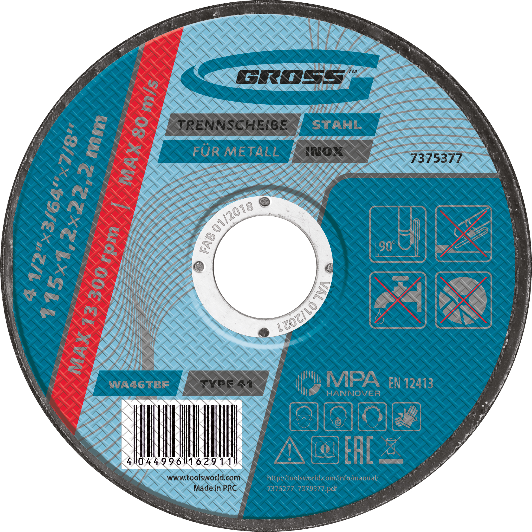 Disc de taiat metal, 115 х 1,2 х 22,2 mm// Gross